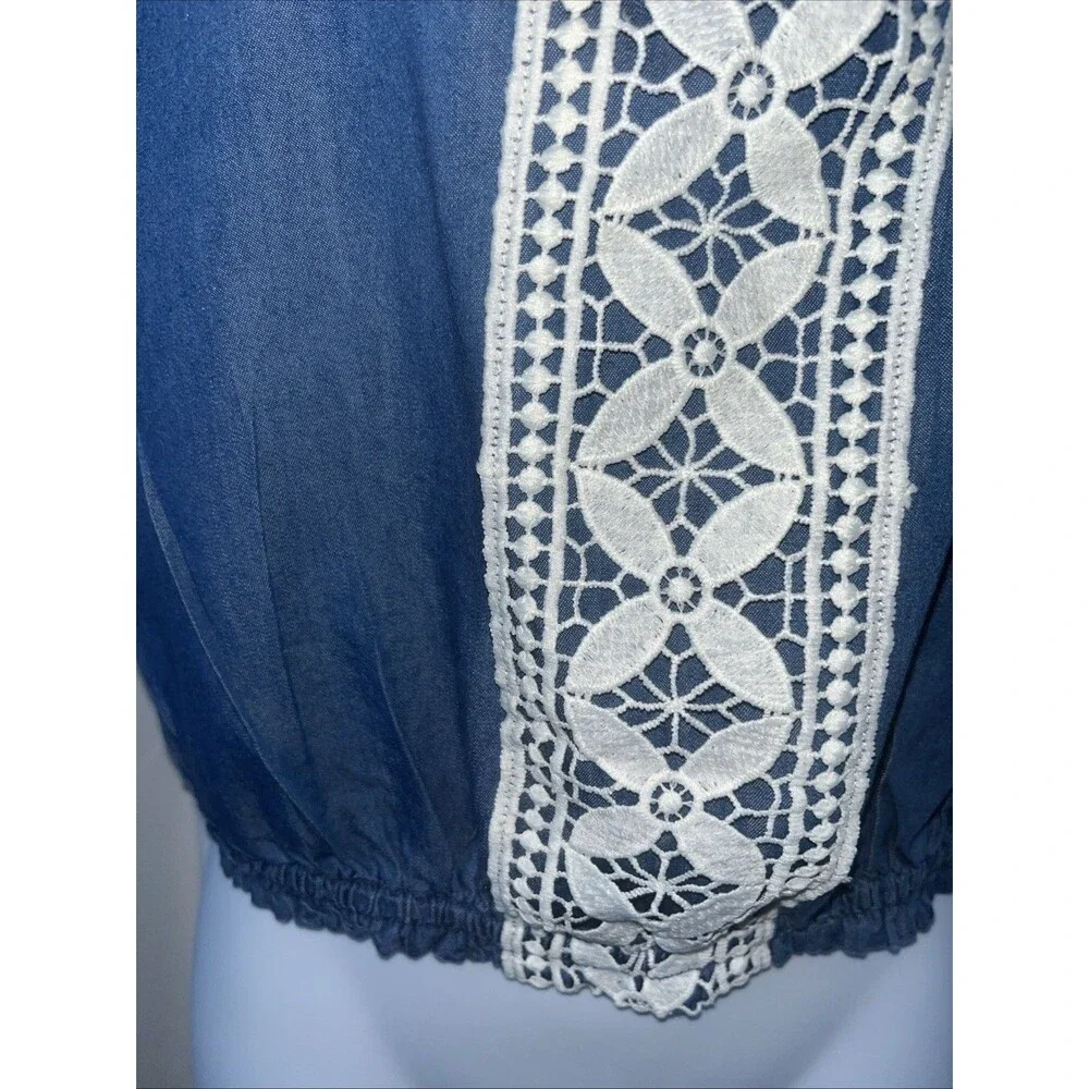 Justice Girls Blue Peasant Crop Top Size 12 Boho Cottagecore Fairycore Festival